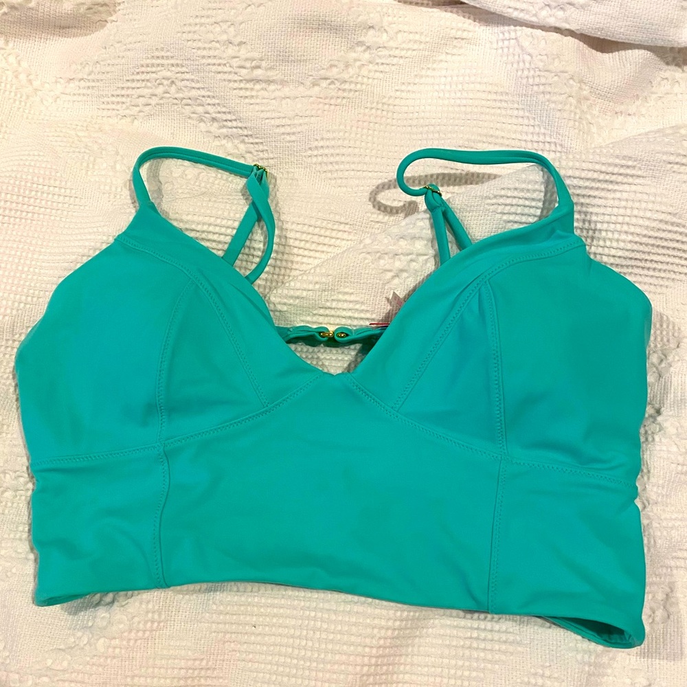 Turquoise longline bikini top